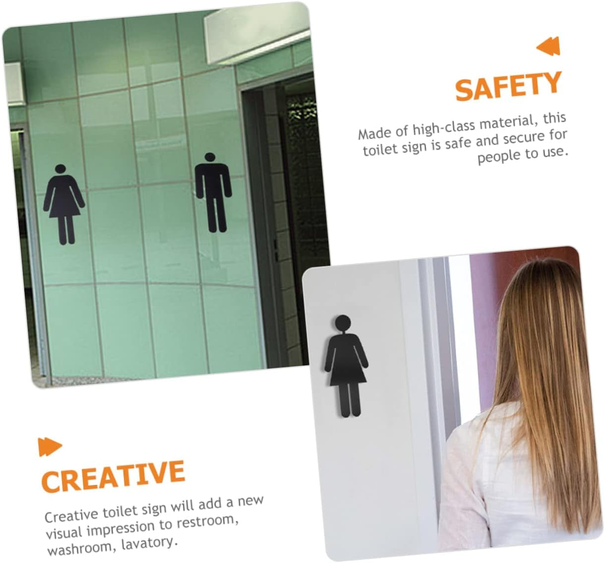 3 Pairs Restroom Signs Toilet Signs Restroom Decor Coffee Shop Decor Shopping Center Decor Hotel Decor Lavatory Signs Home Decor Take a Bath Set Nameplate Woman Accessories Silver