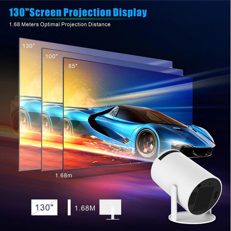 Portable 4K HD Smart Projector with 2.4/5G Wi-Fi, 360° Projection, Bluetooth 5.2, 200-Inch Screen, and Built-In Speaker for Home Entertainment