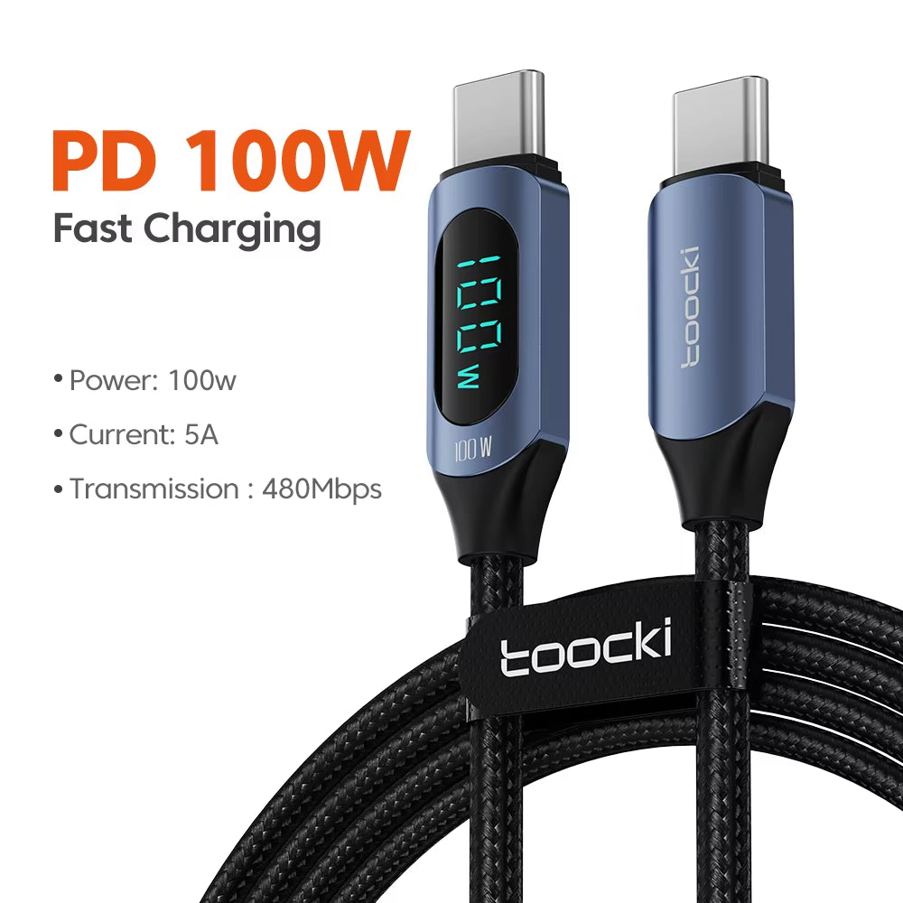 100W USB-C to USB-C Fast Charging and Data Transfer Cable for MacBook and iPad