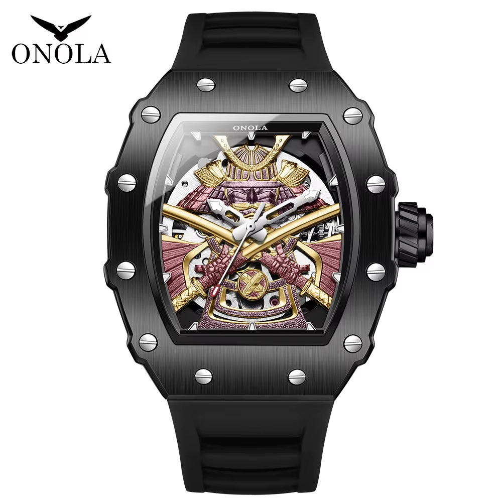 Automatic Movement Mechanical Watches for Men Fashion Black-Warrior Hollow High Quality Waterproof Mens Watch Reloj Hombre
