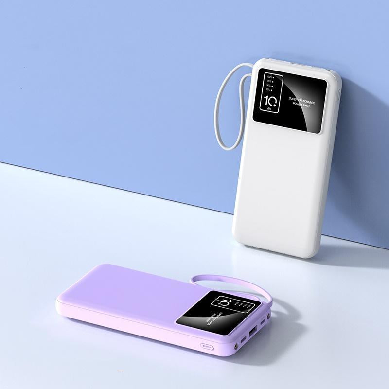 10,000mAh Portable Power Bank with Integrated Cables - USB Charger for iPhone 16/15/14/13 and Samsung Android Devices - Ideal Electronics Accessory and Gift for Men