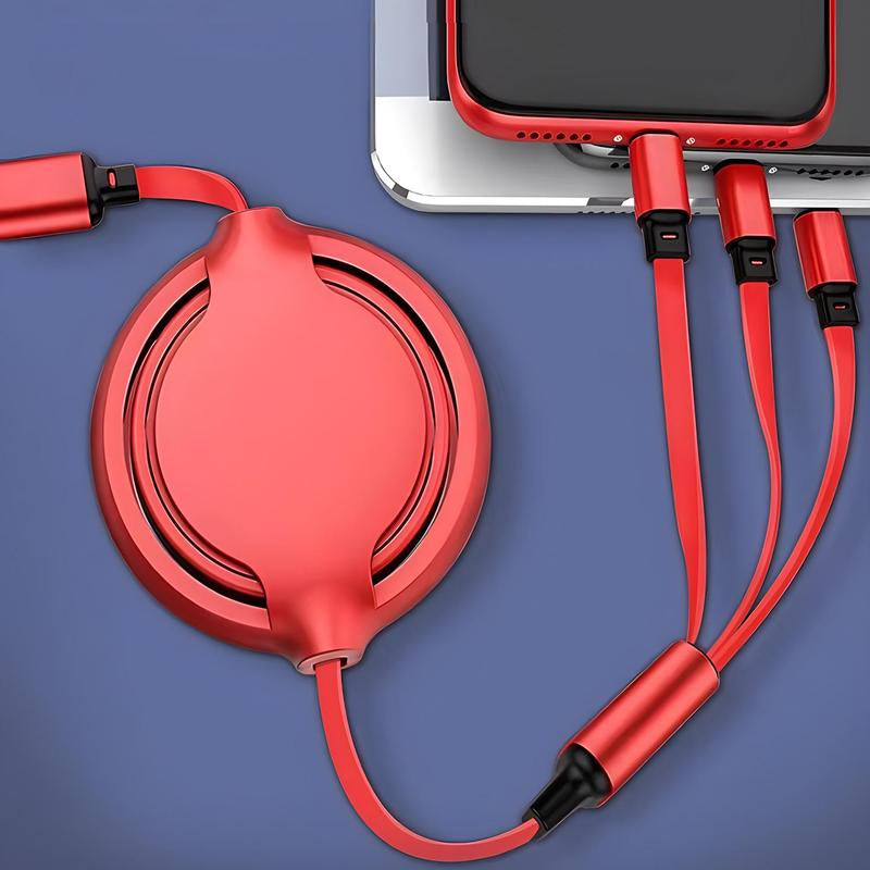 3-in-1 Telescopic USB Type-C Charger Cable, 120W Fast Charging Retractable Data Cable for iPhone and Android Devices, Electronics Accessories, Red