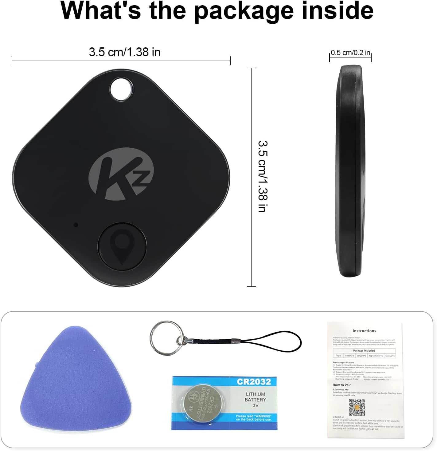 Bluetooth Air Tracker Tag - 2 Pack, Compatible with iOS and Android, Proximity Finder, Loud Alert, Replaceable Battery, Ideal for Keys, Backpacks, and Wallets, Black