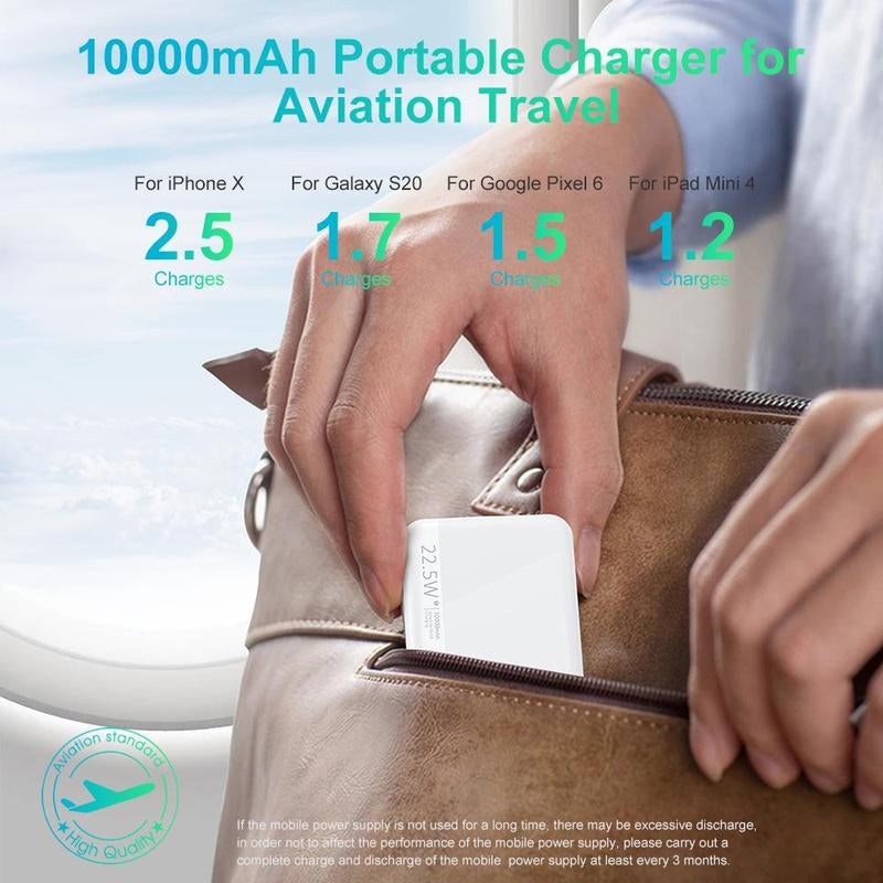 Portable 22.5W Fast Charging Power Bank with 10000mAh Capacity, Compatible with iPhone, Samsung Galaxy, and Huawei Smartphones - Ideal for Summer Use