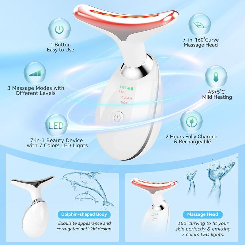 7-Color LED Electric Facial Massager - Advanced Beauty Device for Skin Care, Vibration Therapy for Double Chin and Face Sculpting, Ergonomic Handle for Comfort