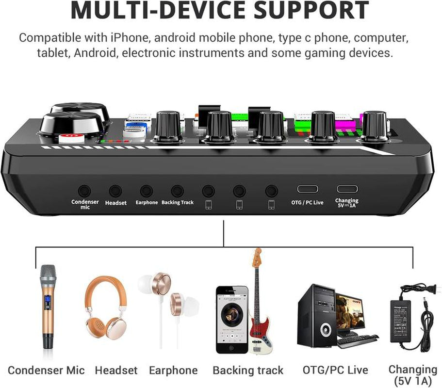 F998 Live Broadcast Device, Wireless Liveaudio Equipment,Microphone Music Soundcontrol Equipment,Audio Mixer with Soundconverter/Mixer, Microphone Set Suitablefor Computers, Phones, PC Audio Accessories Adjustable Waterproof Guitar Backpack