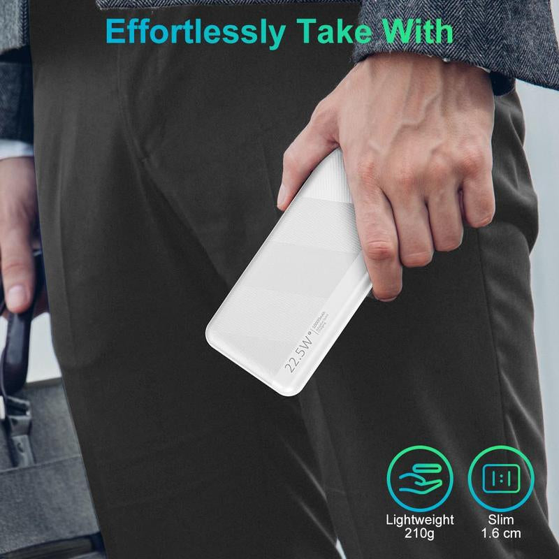 Portable 22.5W Fast Charging Power Bank with 10000mAh Capacity, Compatible with iPhone, Samsung Galaxy, and Huawei Smartphones - Ideal for Summer Use
