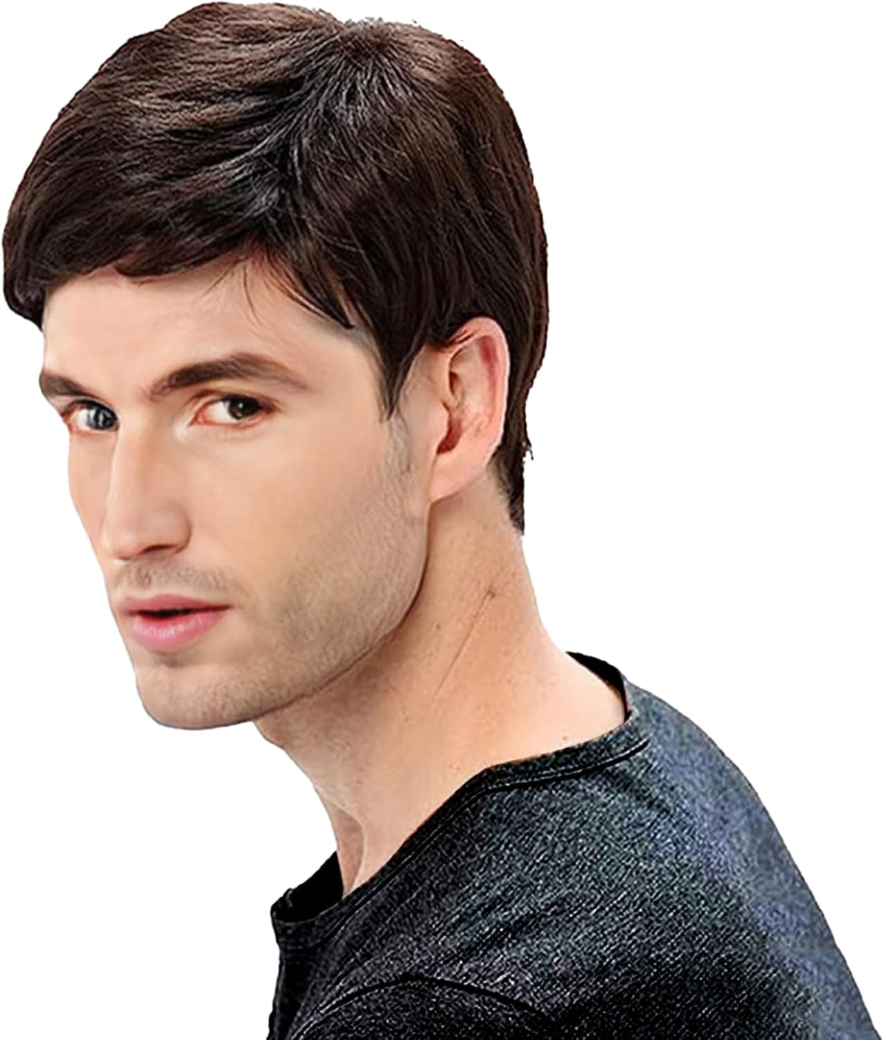 Mens Wig Straight Breathable Adjustable Mens Wigs Realistic Natural Short Hair Wig Replacement Male Wig for Cosplay Costume Dark Brown