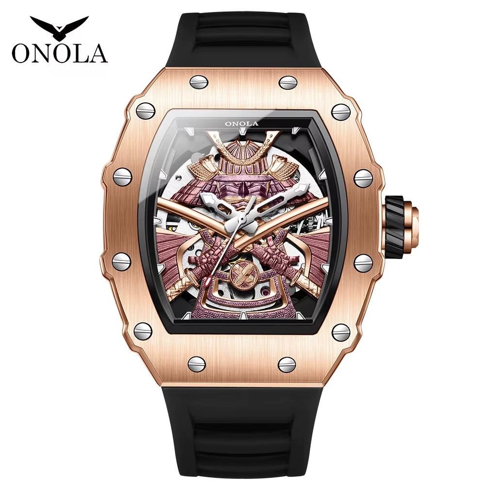 Automatic Movement Mechanical Watches for Men Fashion Black-Warrior Hollow High Quality Waterproof Mens Watch Reloj Hombre