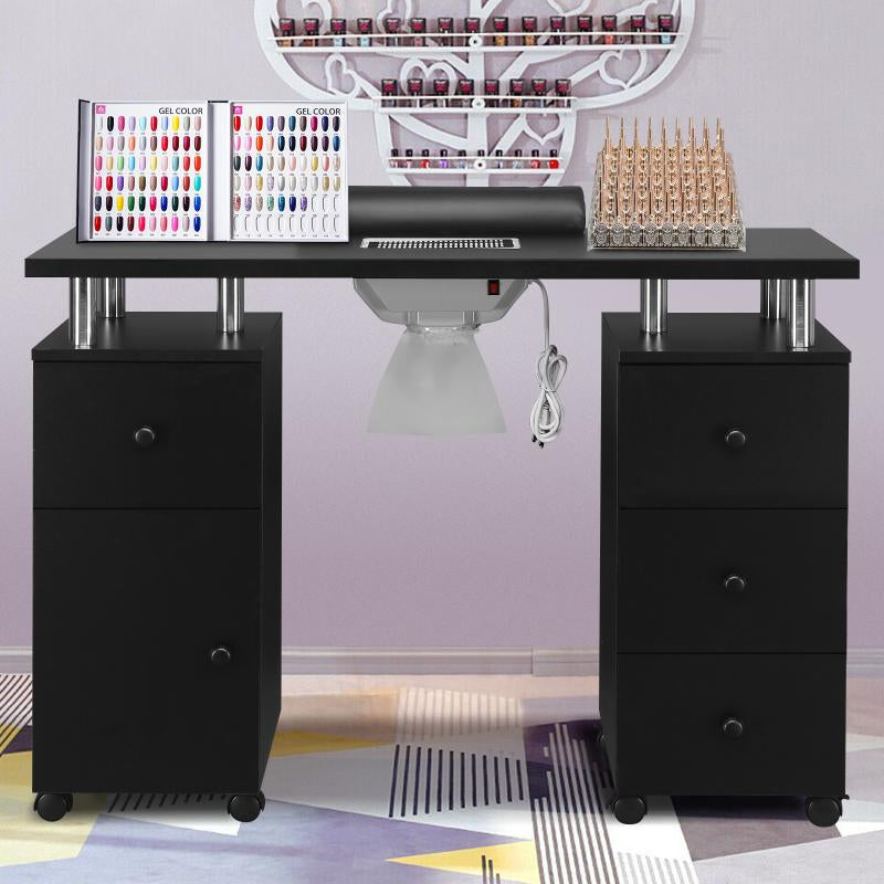 Professional Manicure Table with Dust Collector, Lockable Wheels, Wrist Cushion, and Acetone Resistant Makeup Beauty Salon Storage Station