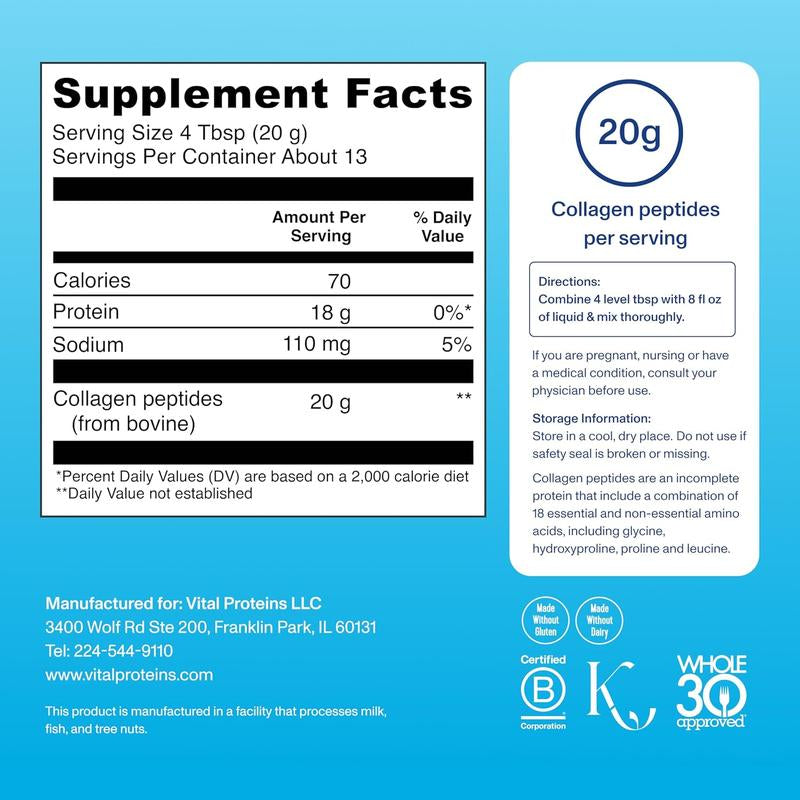 2025 Best Selling Vital Proteins Grass Fed Collagen Peptides Powder, Supports Hair, Skin, Nails, Bones, and Joints Health, Hydrolyzed Peptides - Zero Sugar, Unflavored, 9.33Oz