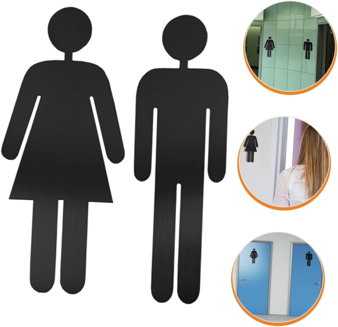 3 Pairs Restroom Signs Toilet Signs Restroom Decor Coffee Shop Decor Shopping Center Decor Hotel Decor Lavatory Signs Home Decor Take a Bath Set Nameplate Woman Accessories Silver