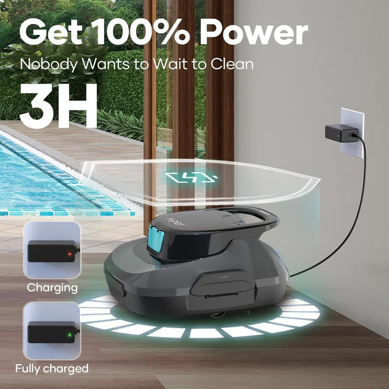 AIPER Cordless Robotic Pool Cleaner with Dual-Drive Motors and Self-Parking Technology - Lightweight and High-Performance Pool Vacuum for Outdoor Use