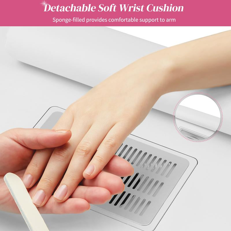 Professional Manicure Table with Dust Collector, Lockable Wheels, Wrist Cushion, and Acetone Resistant Makeup Beauty Salon Storage Station
