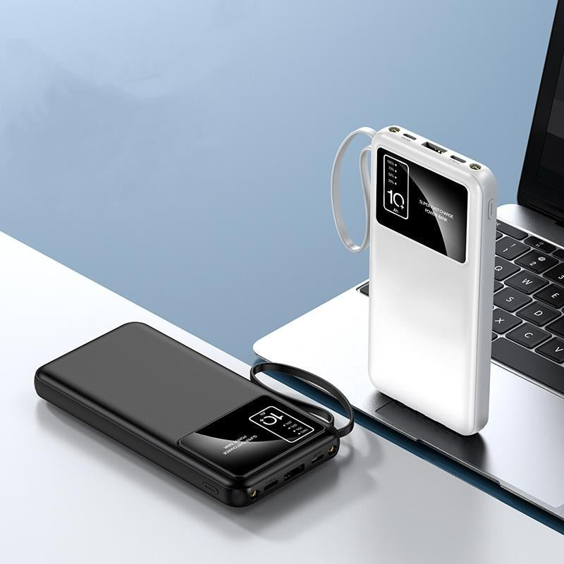 10,000mAh Portable Power Bank with Integrated Cables - USB Charger for iPhone 16/15/14/13 and Samsung Android Devices - Ideal Electronics Accessory and Gift for Men