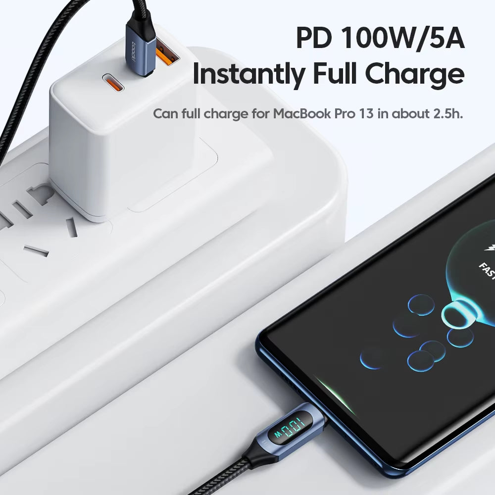 100W USB-C to USB-C Fast Charging and Data Transfer Cable for MacBook and iPad