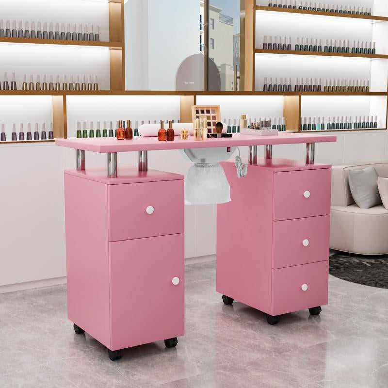 Professional Manicure Table with Dust Collector, Lockable Wheels, Wrist Cushion, and Acetone Resistant Makeup Beauty Salon Storage Station