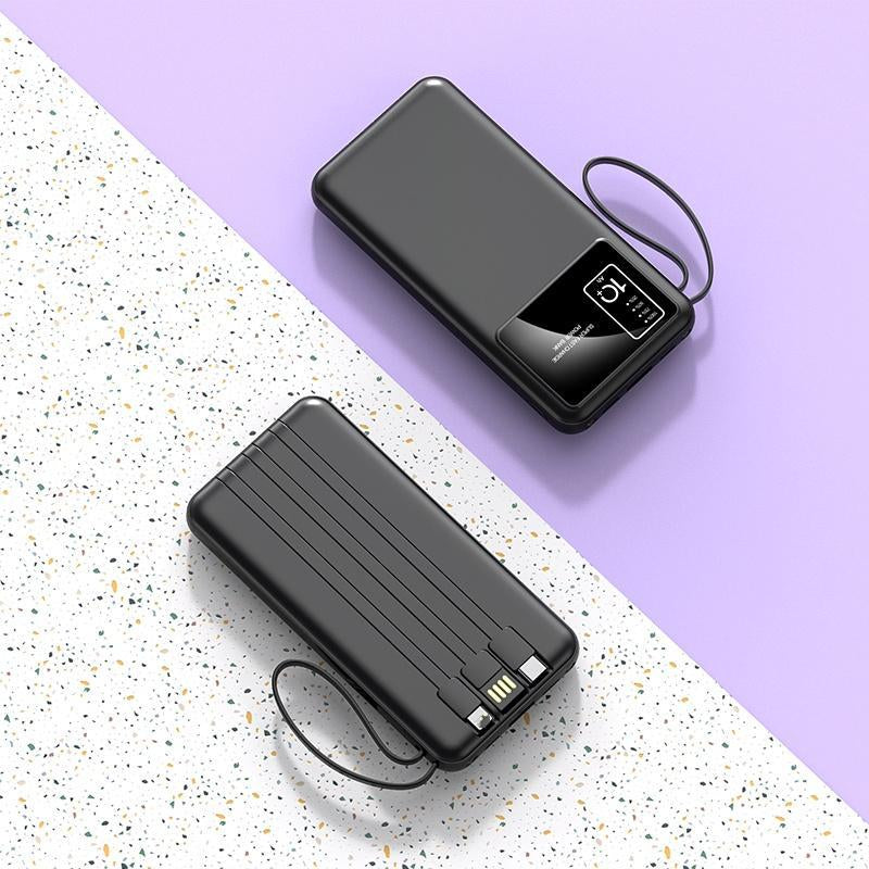 10,000mAh Portable Power Bank with Integrated Cables - USB Charger for iPhone 16/15/14/13 and Samsung Android Devices - Ideal Electronics Accessory and Gift for Men
