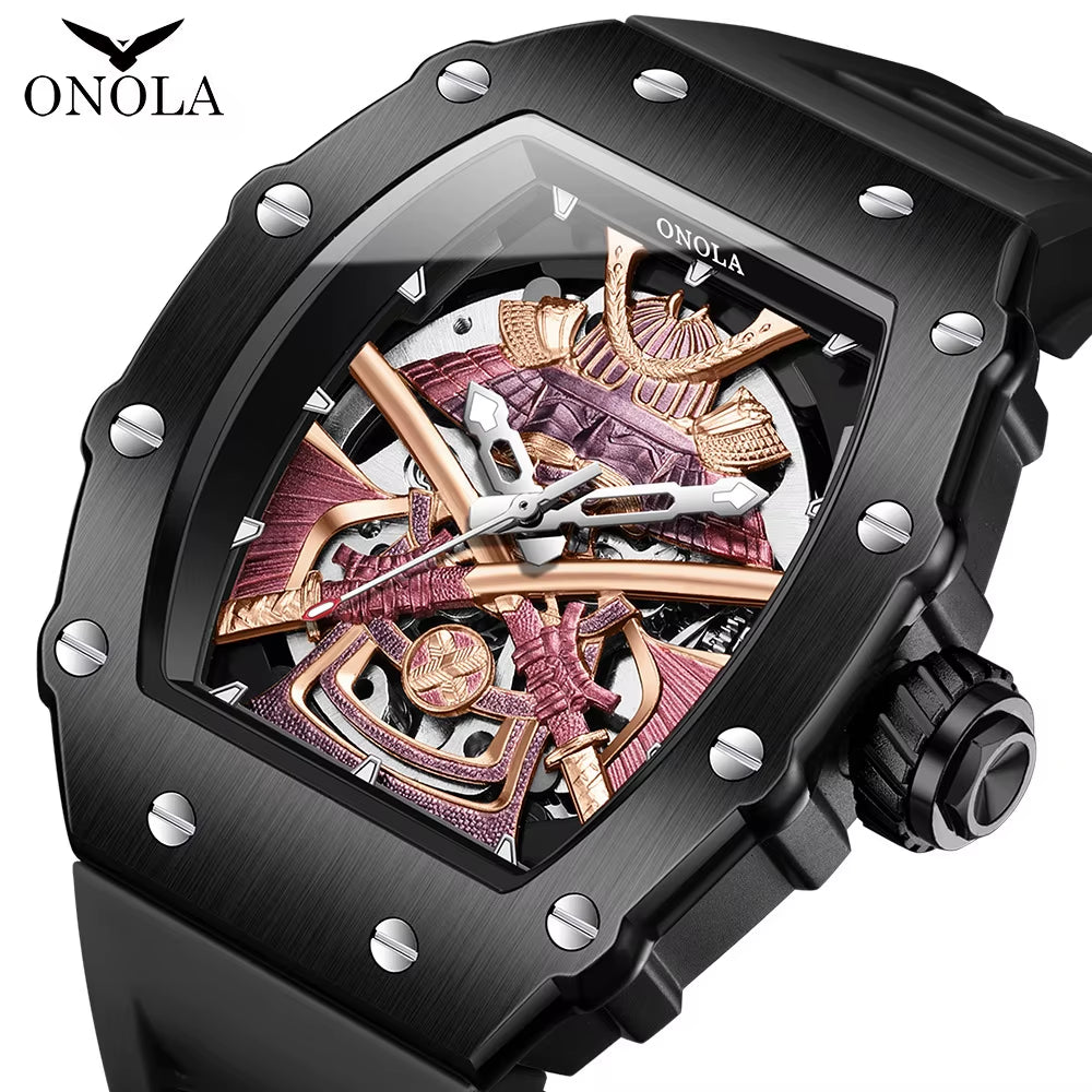 Automatic Movement Mechanical Watches for Men Fashion Black-Warrior Hollow High Quality Waterproof Mens Watch Reloj Hombre