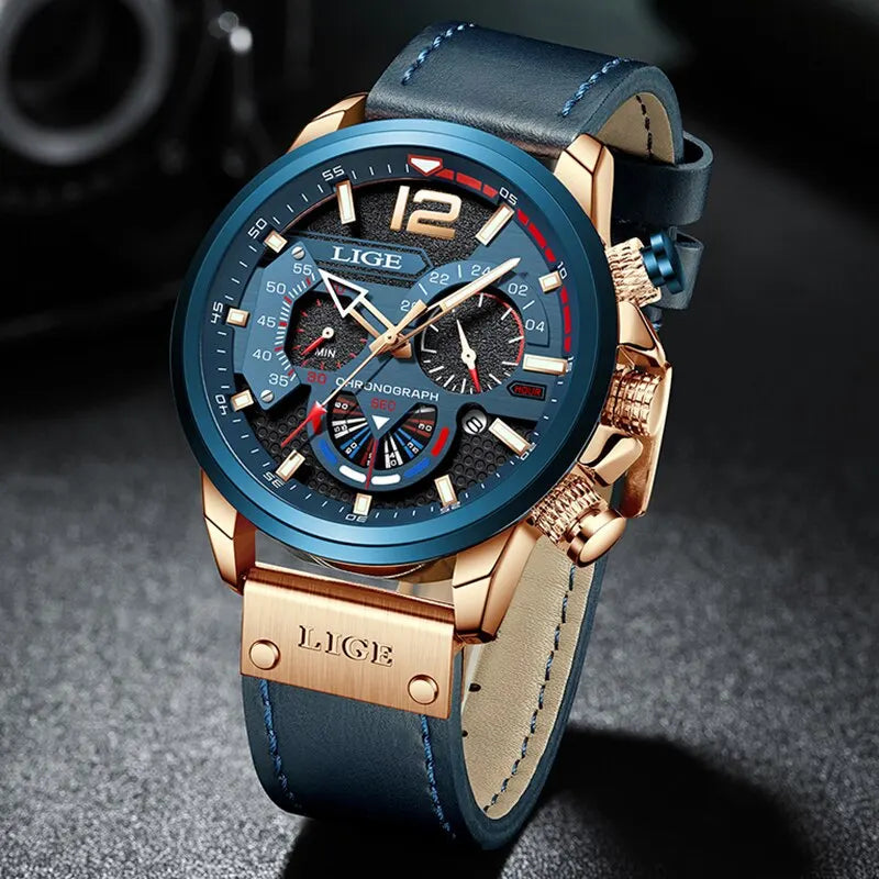 Fashion Watch Man Luxury Chronograph Sport Mens Watches Quartz Wristwatches Leather Male Waterproof Clock Relogio Masculino