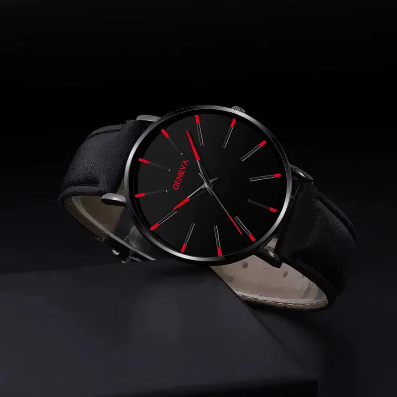 3Pcs Set Fashion Mens Watches Luxury Casual Leather Quartz Wristwatch Men Business Sports Wrist Watch Bracelet Necklace Set