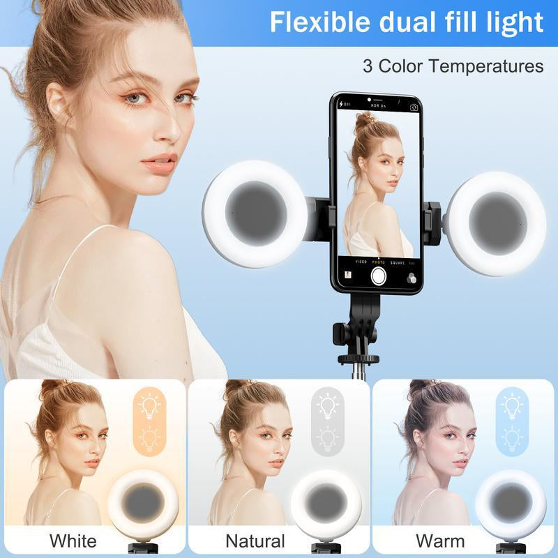 Dual Fill Light Selfie Stick Tripod with Wireless Bluetooth Remote Control - 6-in-1 Retractable Travel Accessory for iPhone and Android Smartphones