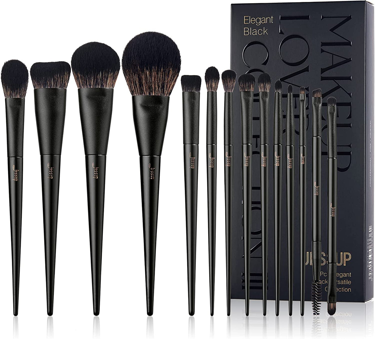 Makeup Brushes Set Make up Brushes 14Pcs Black Kabuki Foundation Eyeshadow Contour Concealer Powder Eyeliner Crease Eyebrow Blending Brush, T336