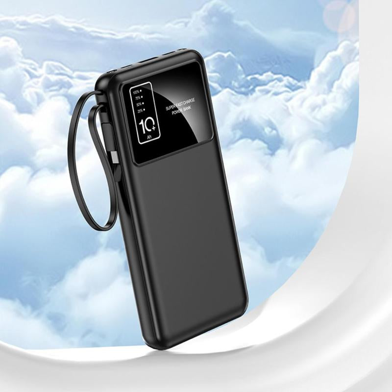 10,000mAh Portable Power Bank with Integrated Cables - USB Charger for iPhone 16/15/14/13 and Samsung Android Devices - Ideal Electronics Accessory and Gift for Men