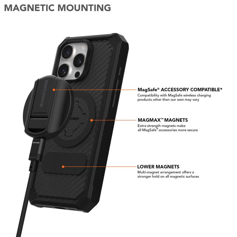 ROKFORM iPhone 16 Pro Max Rugged Case with Polycarbonate Shell, Textured Grips, Military-Grade Protection, RokLock Twist Lock Technology, and Enhanced Magnetic Mounting