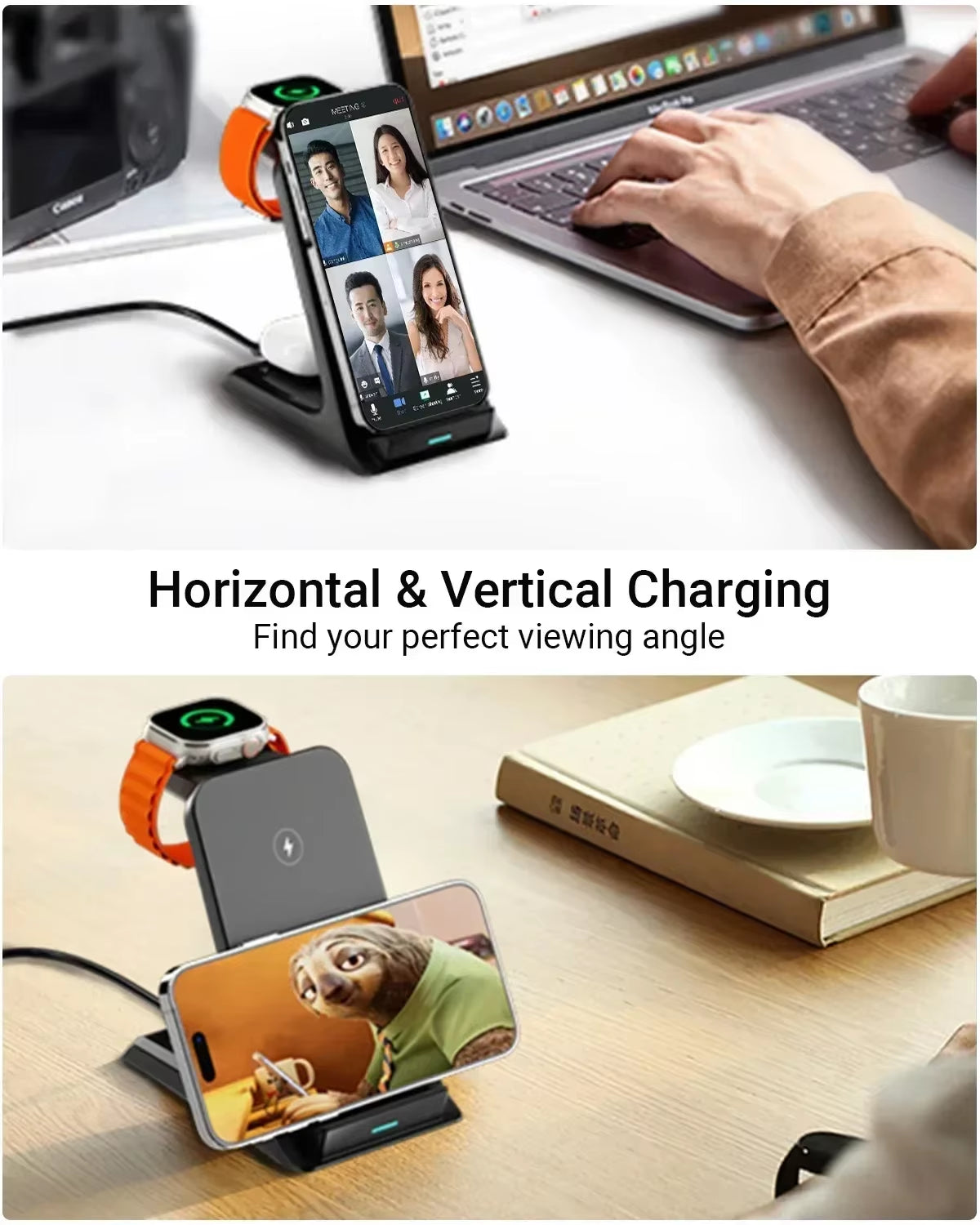 3-in-1 Wireless Charging Stand - Fast Charging Station for iPhone 16/15/14/13 Pro Max, Apple Watch Series 9/8/7/6/5, and AirPods 3/2