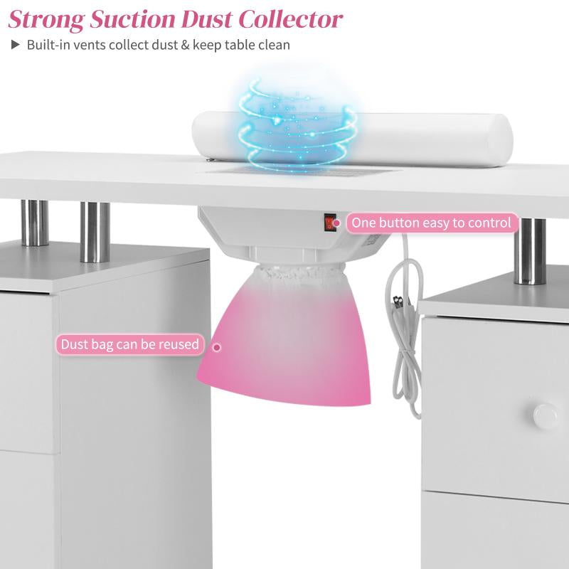 Professional Manicure Table with Dust Collector, Lockable Wheels, Wrist Cushion, and Acetone Resistant Makeup Beauty Salon Storage Station
