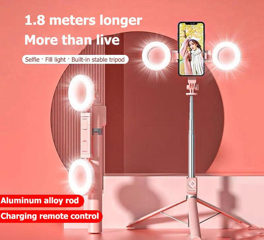 Dual Fill Light Selfie Stick Tripod with Wireless Bluetooth Remote Control - 6-in-1 Retractable Travel Accessory for iPhone and Android Smartphones