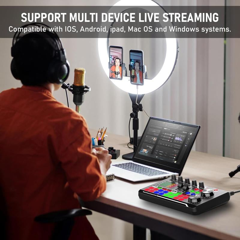 F998 Wireless Live Broadcast Device and Audio Mixer Set for Computers and Smartphones, Including Microphone and Sound Control Equipment