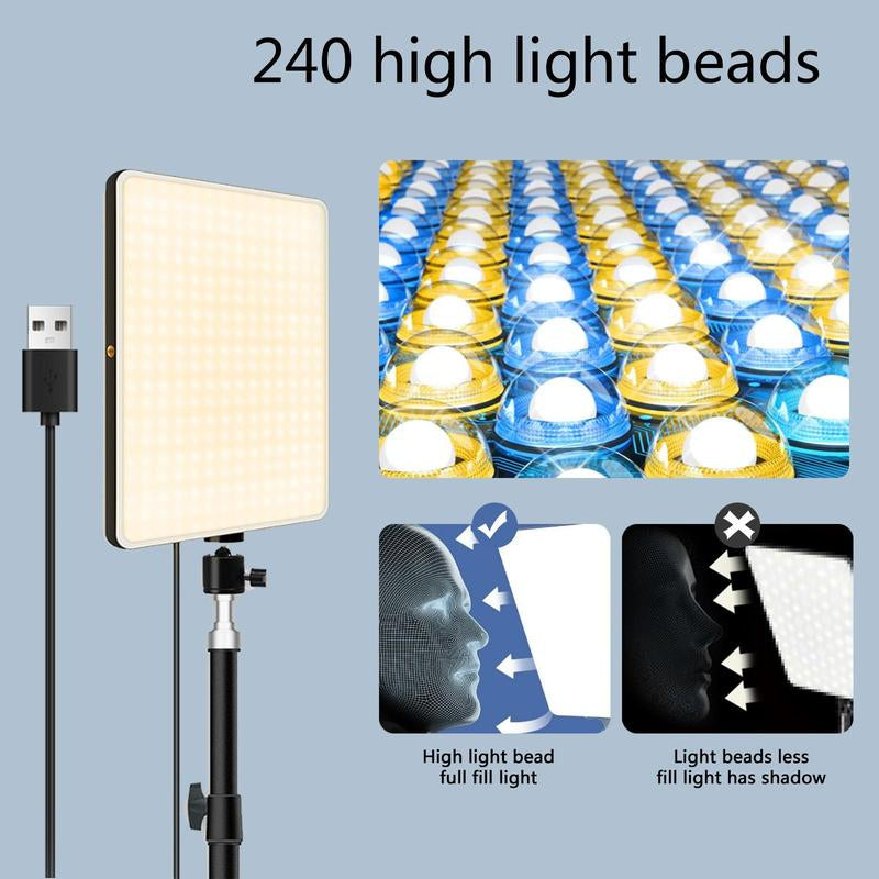 Professional LED Video Light with Adjustable Brightness, Tripod Stand, and USB Power for Video Recording, Live Streaming, Makeup, and Vlogging