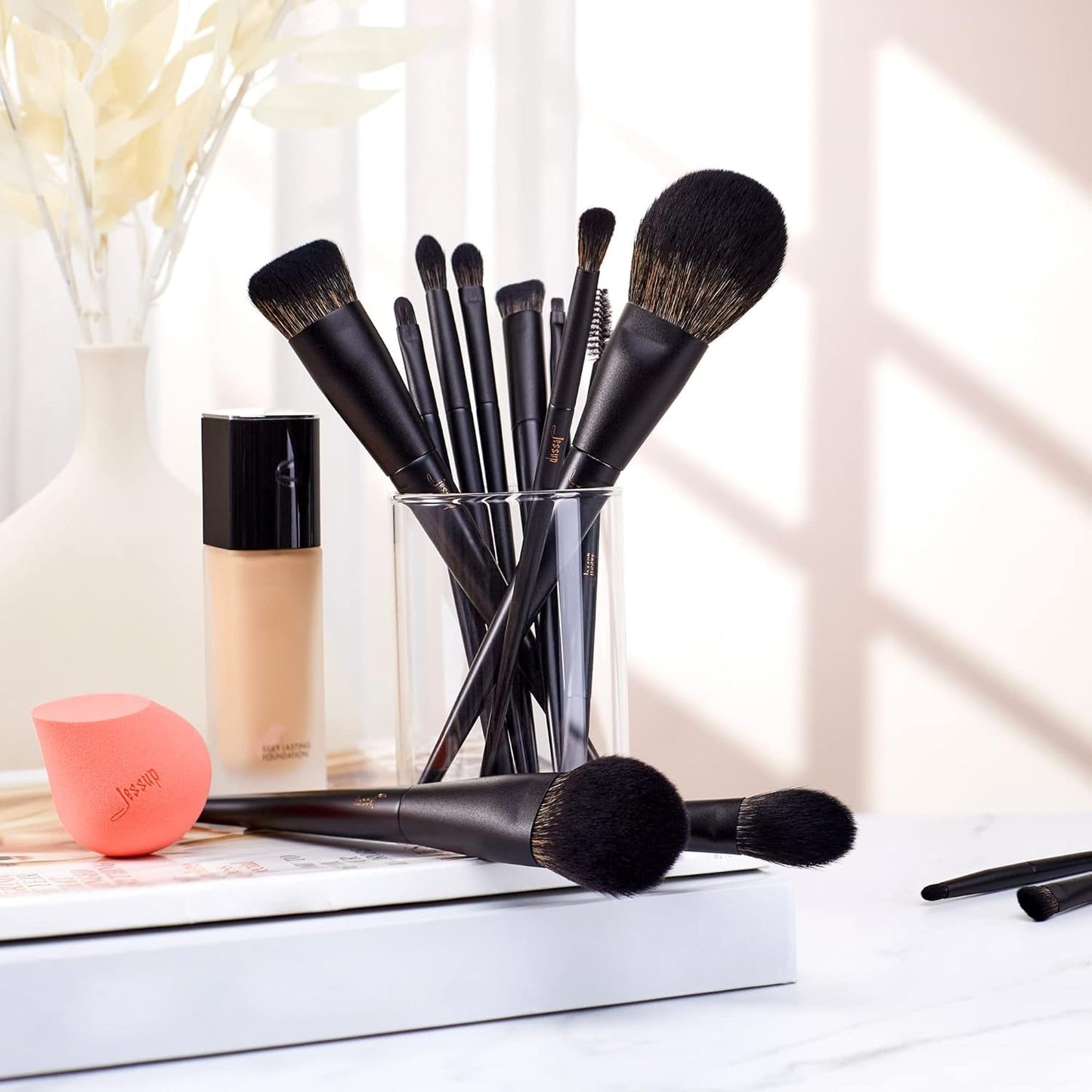 Makeup Brushes Set Make up Brushes 14Pcs Black Kabuki Foundation Eyeshadow Contour Concealer Powder Eyeliner Crease Eyebrow Blending Brush, T336