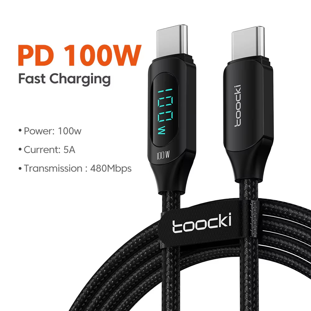 100W USB-C to USB-C Fast Charging and Data Transfer Cable for MacBook and iPad