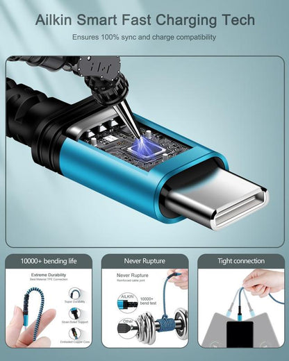 3-Pack USB C Charger Cables (3/6/10 FT) Fast Charging for iPhone 15/15 Pro/15 Pro Max, Android Devices including Samsung Galaxy A Series and Google Pixel 8 Pro, Compatible with Lightning and Micro USB