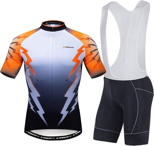 Mens Cycling Bibs Kits Bike Bib Shorts 4D Gel Padded and Bicycle Jersey Biking Clothing Suit