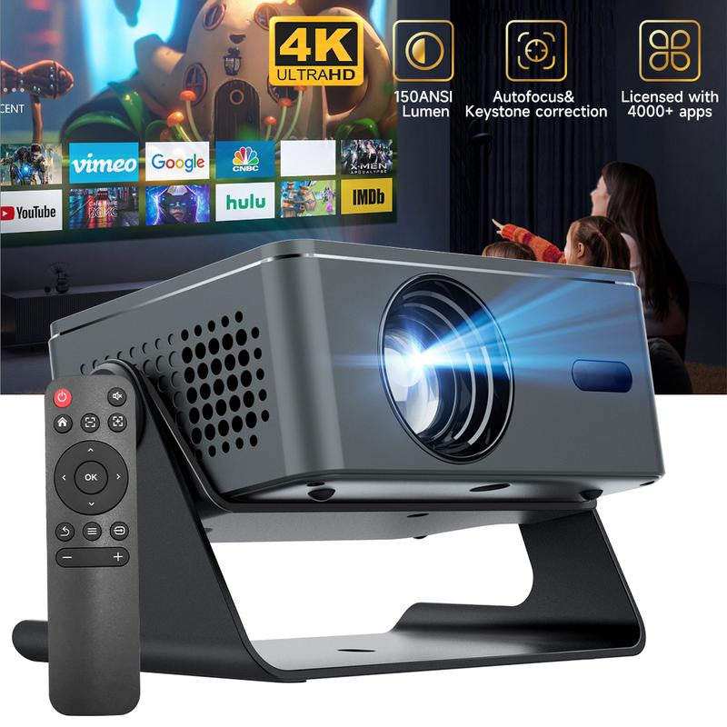 Portable 4K HD Smart Projector with 2.4/5G Wi-Fi, 360° Projection, Bluetooth 5.2, 200-Inch Screen, and Built-In Speaker for Home Entertainment
