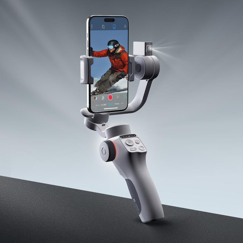 FUNSNAP C05 3-Axis Smartphone Gimbal Stabilizer with Magnetic Fill Light and 360° AI Tracking for iPhone 16/15/14/13 Pro Max and Samsung Galaxy S25U/S24U/S23/S22/Z Fold 6/Z Flip 5 - Ideal for Video Recording, Live Streaming, and Vlogging