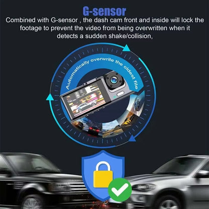 1080P Dash Cam with IR Night Vision 3 Channel Loop Recording 2 IPS Screen Vehicle DVR Video Recorder