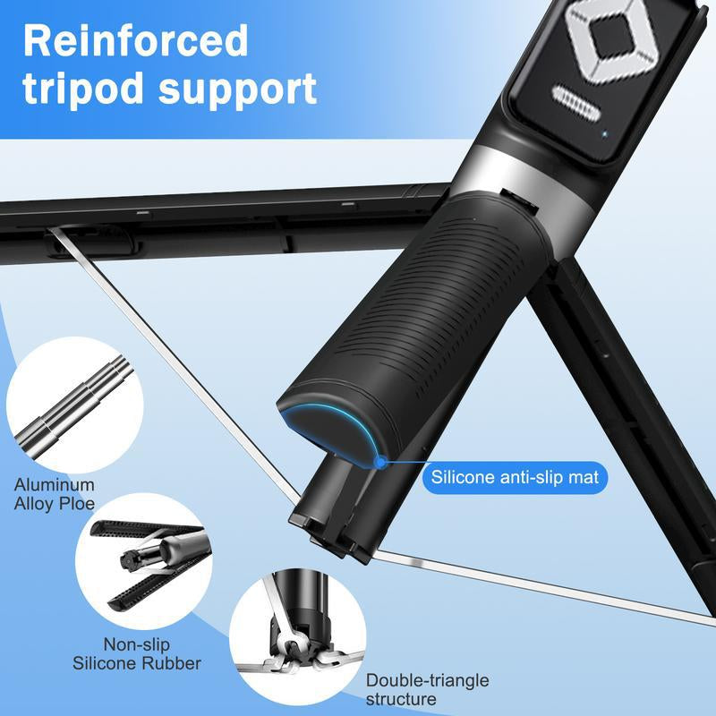 Dual Fill Light Selfie Stick Tripod with Wireless Bluetooth Remote Control - 6-in-1 Retractable Travel Accessory for iPhone and Android Smartphones
