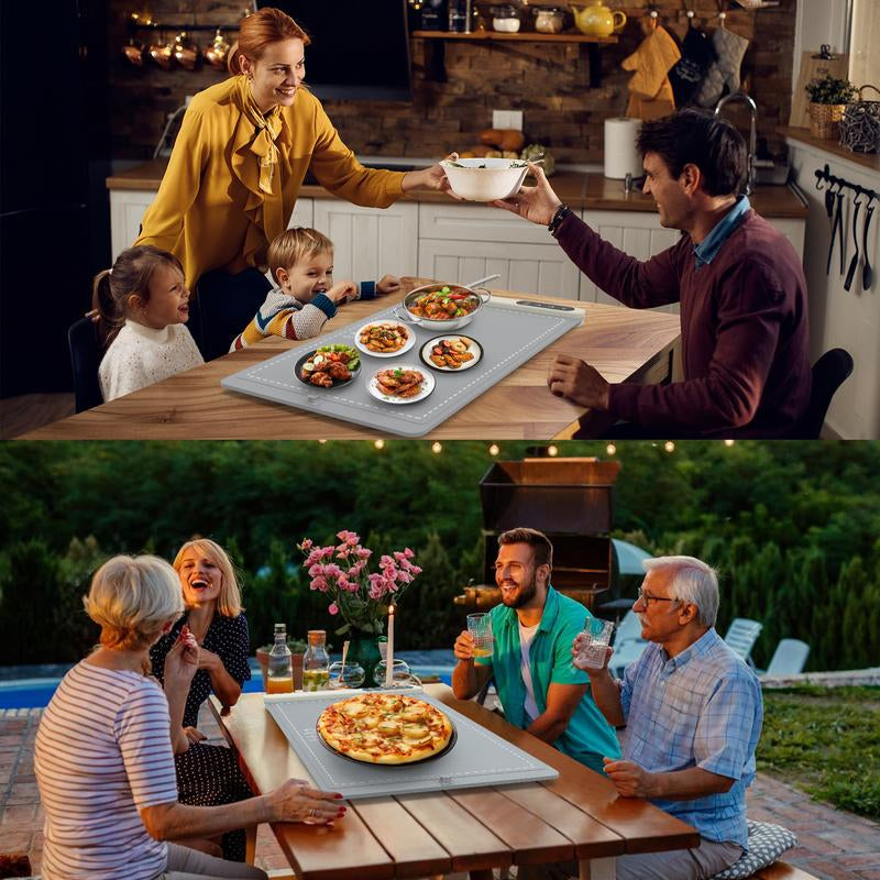 Enhanced Food Warming Mat with 6 Temperature Settings and 6-Hour Timer, Full Surface Heating, Portable Silicone Warmer for Holiday Events and Buffets