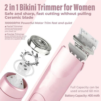 Electric Hair Trimmer for Women, 1 Box Rechargeable 2 in 1 Body & Facial Diffuser Hair Removal Double Head Trimmer for Face Underarm Legs, Gifts for Girl, Women'S Electric Shaver