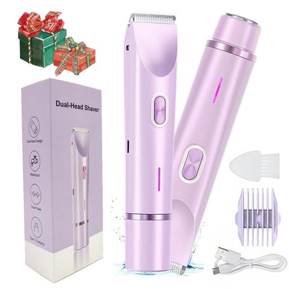 2 in 1 Electric Bikini Trimmer for Women - Dual-Head Electric Razors for Body & Facial Hair Removal, Waterproof Wet & Dry Use, Ideal Gift for Women Pink Stainless Steel