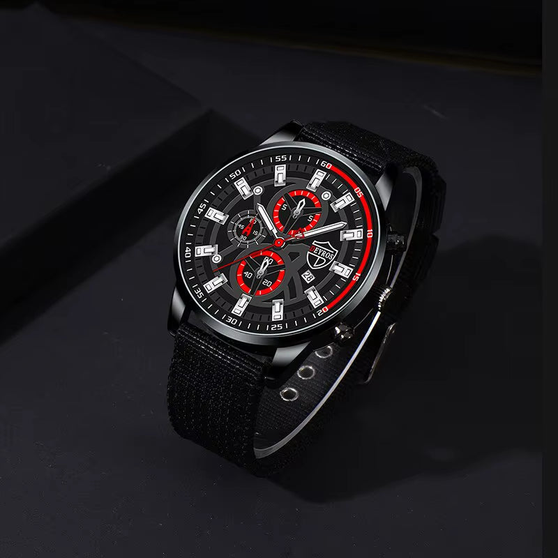 3PCS Set Fashion Mens Simple Watches Men Necklace Bracelet Nylon Quartz Watch Male Business Casual Wrist Watch