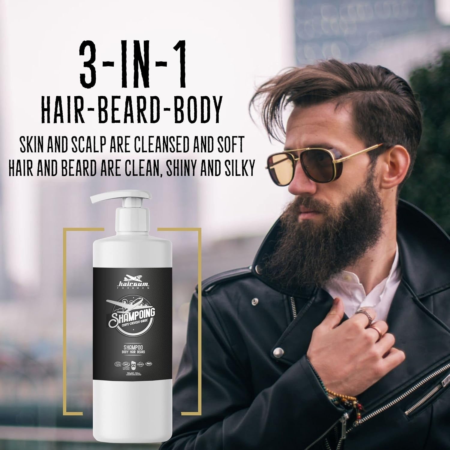 Mens Hair & Beard Shampoo - All in One Hair Shampoo for Men - Beard and Mustache Hair Moisturizing Mens Shampoo - Cleansing Hair and Beard Shampoo with Shea Oil (31 Oz)
