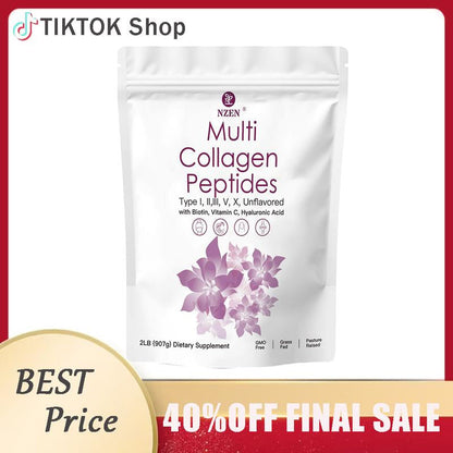 Multl Collagen Peptides Powder 1Lb/2Lb-Hydrated with Hyaluronic Acid, - Healthcare, Edible Healthcare Edible Supplement Fitness Dietary Colagen Beauty Nail Hair Hydrolyzed Collagen Peptide White