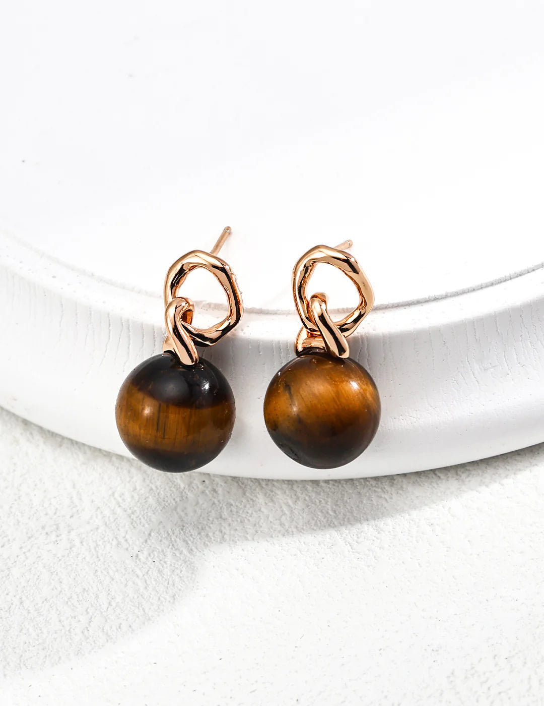 Round Tiger'S Eye Earrings