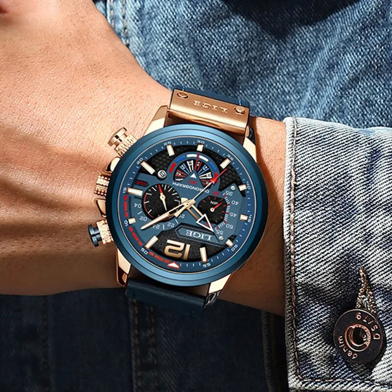 Fashion Watch Man Luxury Chronograph Sport Mens Watches Quartz Wristwatches Leather Male Waterproof Clock Relogio Masculino